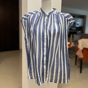BR white and blue stripes ramie top, oversize, Sz M